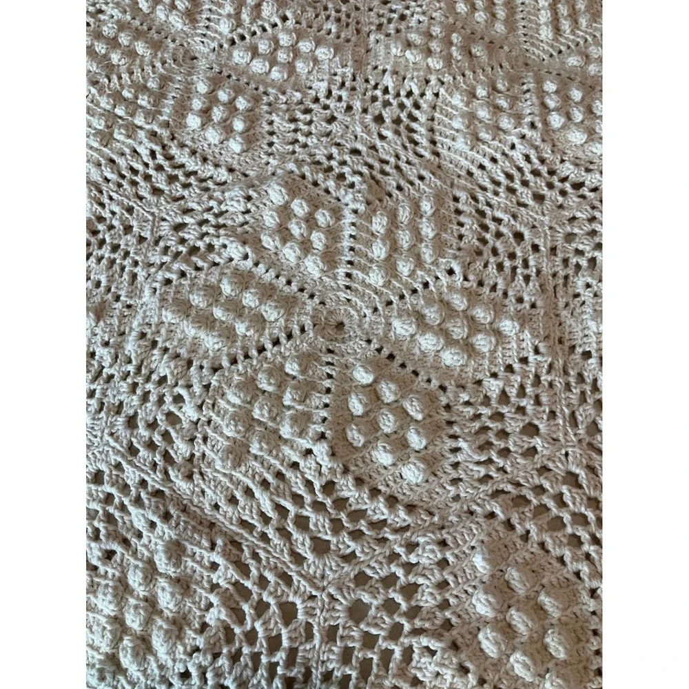 Antique Handmade Crochet Bedspread Cover Popcorn Star Motif Cottagecore Heirloom